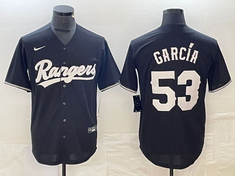 Men Texas Rangers 53 Garcia Black Game Nike 2023 MLB Jersey style 1